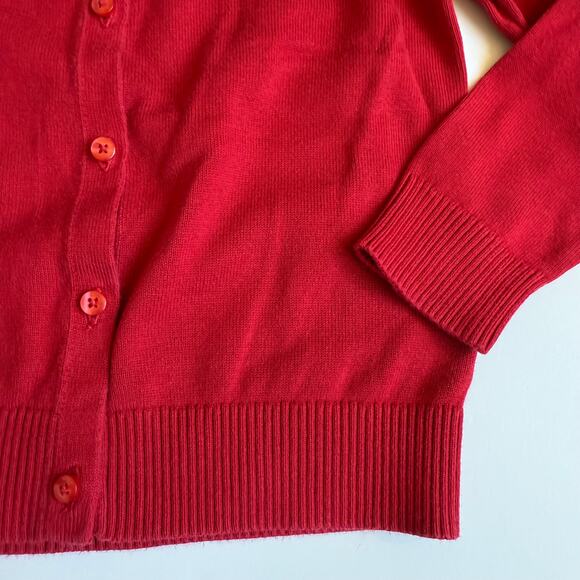 Lands End School Uniform Girls Cotton Modal Cardigan Sweater Red Small 6-7 - Picture 3 of 9